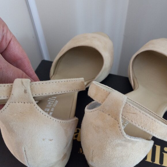 Fabianelli Beige Suede Ankle Strap Block Heel Sandals Sz 38/ 7 -7.5 ITALY - Picture 12 of 16